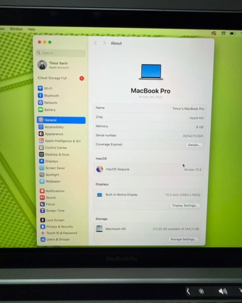 💻 MacBook Pro M2 Silver | 13” | 256GB SSD | %95 Pil | 8GB R 0